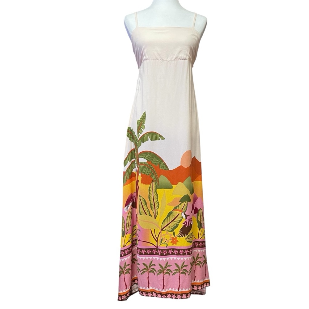 Paper Heart Cream Palm Landscape Canvas Dress US M - Picture 2 of 7